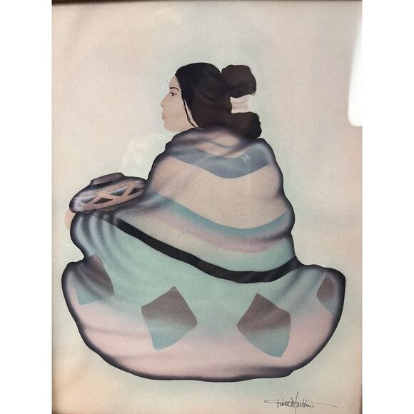 Pair Navajo Women Pottery Framed Southwest Prints Artist Diana Martin Vintage - Picture 3 of 11